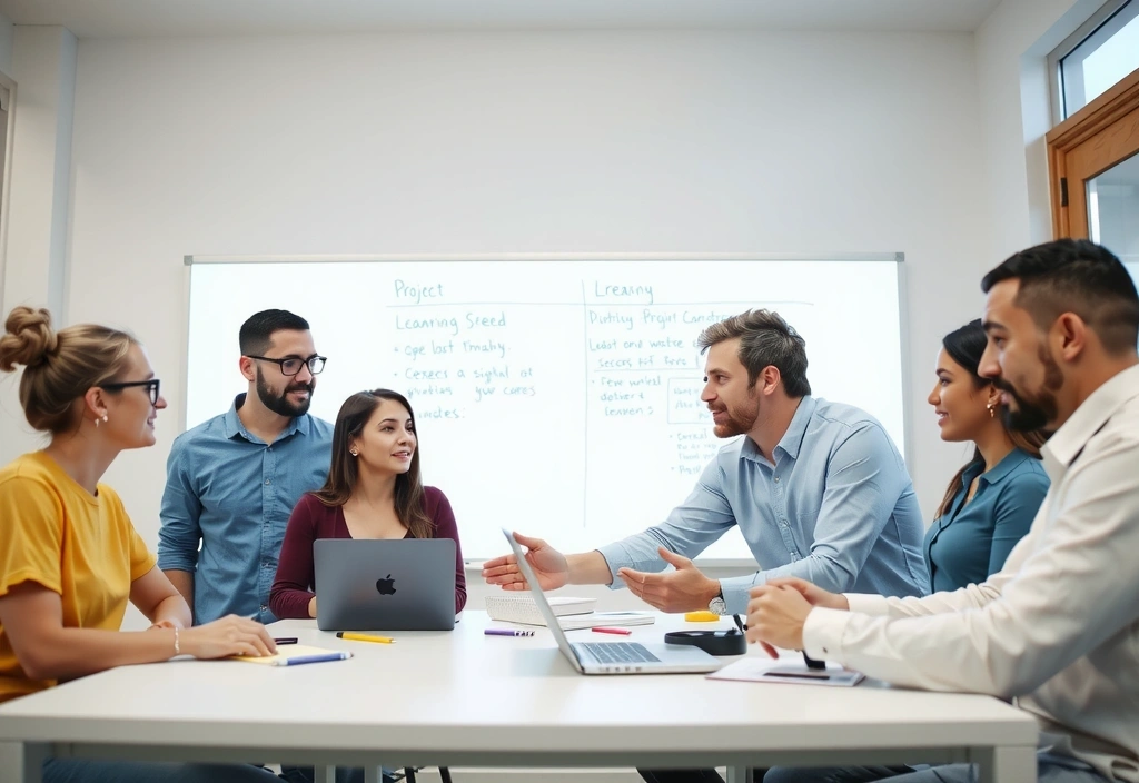 Team discussing project challenges in a meeting room