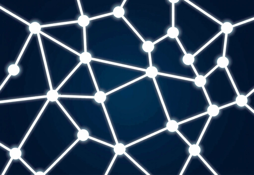 Illustration of a complex web of interconnected links and nodes, symbolizing third-party connections and potential risks